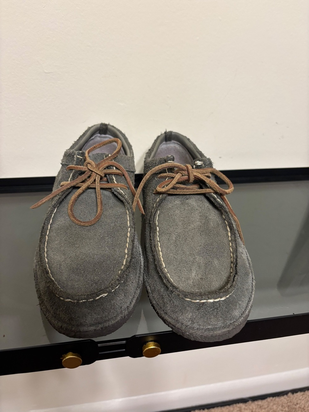 SeaVees Gray Suede Moccasin Loafers with Brown Laces